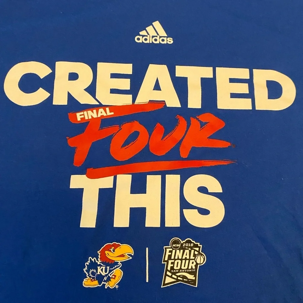 Kansas Jayhawks 2018 Created Four This‎ Shirt Men’s size Medium Blue